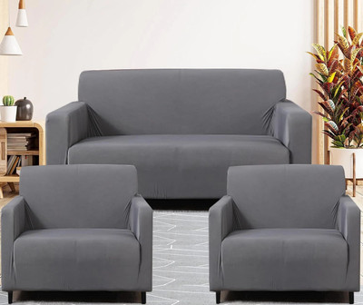 Gifts Island Polyester Plain 3+1+1 Seater Sofa Cover(Grey Pack of 3)