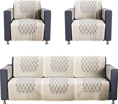 KUBER INDUSTRIES Cotton 3+2 Seater Sofa Geometric Cover(Pack of 16 Cream)