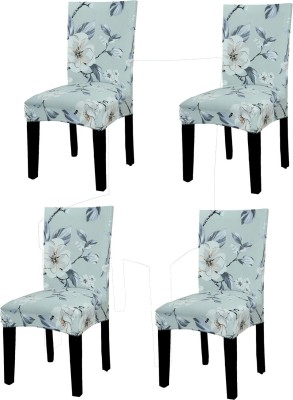 Magic Cover Polyester Abstract Chair Cover(Blue Pack of 4)