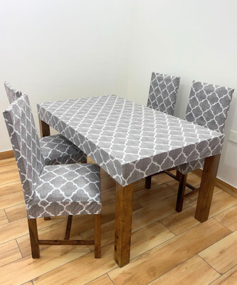 ohello Polycotton Geometric 4 Seater Chair Cover(Grey Pack of 4)