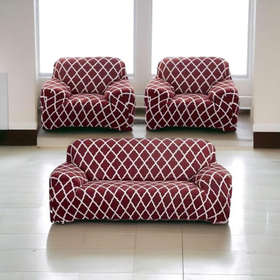 tansh Polyester 3+1+1 Seater Sofa Geometric Cover(Pack of 1 Red)