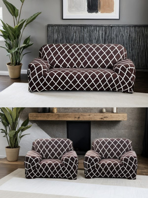 papsun Polyester 3+1+1 Seater Sofa Floral Cover(Pack of 1 Brown Daimond)