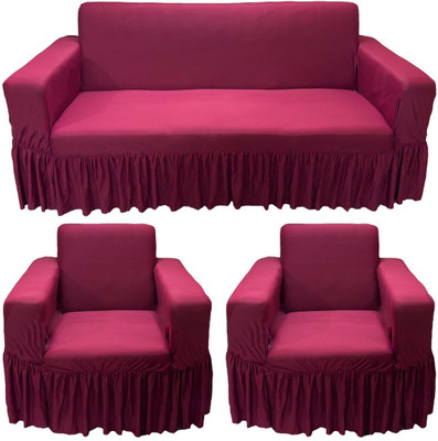 Stuff N' Fluff Polyester Plain 3+1+1 Seater Sofa Cover(Maroon Pack of 3)