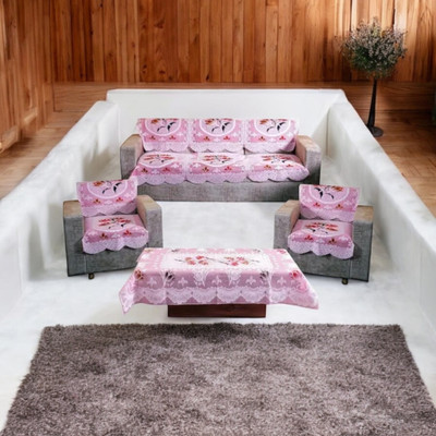 Mohit textiles Polyester Floral 3+2 Seater Sofa Cover(Pink Pack of 6)