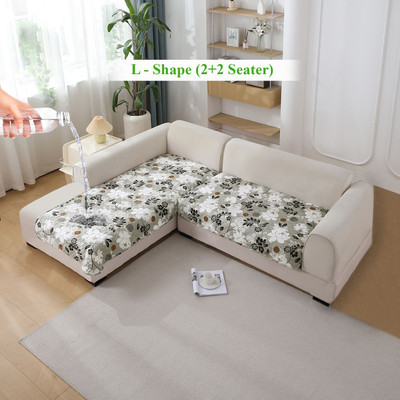 HOKiPO Polyester 2+2 Seater L-Shape Sofa Floral Cover(Pack of 1 Feather Brown Floral)