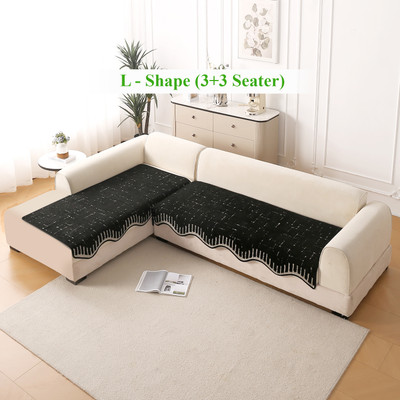 HOKiPO Terry 3+3 Seater L-Shape Sofa Abstract Cover(Pack of 1 Black)