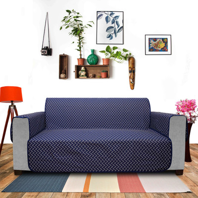 Dream Care Polyester, Cotton 3 Seater Sofa Geometric Cover(Pack of 1 Blue, Multicolor)