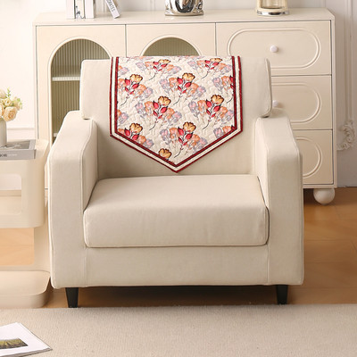HOKiPO Velvet 1 Seater Sofa Floral Cover(Pack of 1 Sofa Backrest Mat, Autumn Cream)
