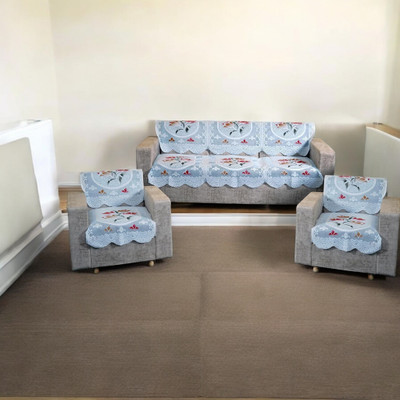 Bdeck Bruders Polyester Floral 3+2 Seater Sofa Cover(Blue Pack of 5)