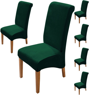 HOKiPO Velvet 6 Seater Chair Plain Cover(Pack of 6 Hunter Green)