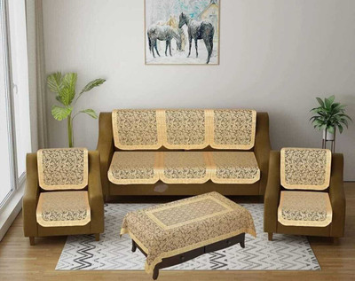 Flavio Polyester 3 Seater Sofa Floral Cover(Pack of 7 Gold)