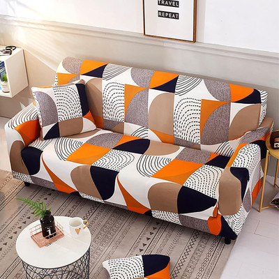 tansh Polyester Floral 3 Seater Sofa Cover(Orange Pack of 1)