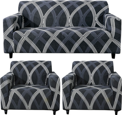 HOKiPO Polyester Abstract 3+1+1 Seater Sofa Cover(Shadow Grey Pack of 3)