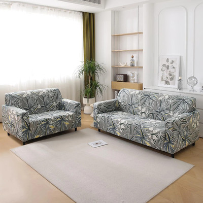 HOKiPO Polyester 3+2 Seater Sofa Floral Cover(Pack of 2 Frost Grey Marginata)