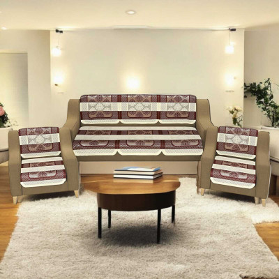 Pinkleaf Polyester Abstract 3+1+1 Seater Sofa Cover(Brown Pack of 1)