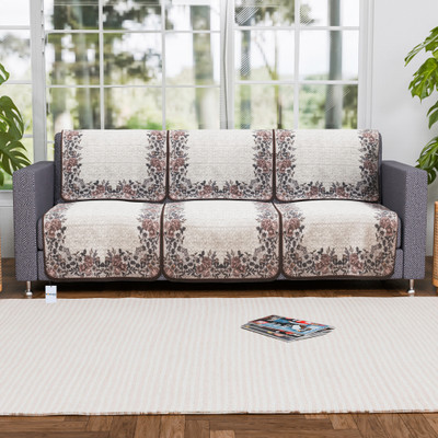 HOMESTIC by Kuber Industries Cotton 3 Seater Sofa Floral Cover(Pack of 6 Yellow, Brown)