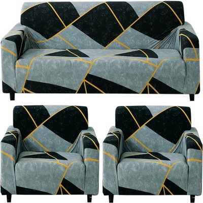 HOKiPO Polyester 3+1+1 Seater Sofa Abstract Cover(Pack of 3 Multicolor Abstract Geometry)