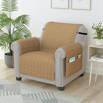 Story@home Synthetic Geometric 1 Seater Sofa Cover(Beige Pack of 1)