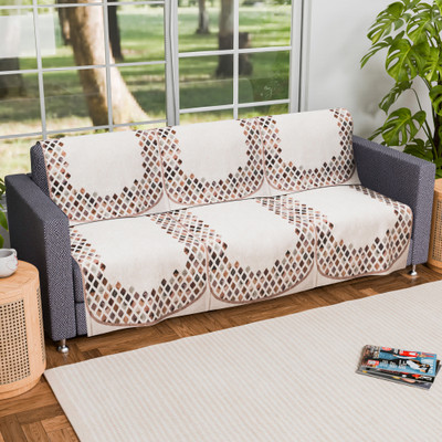 KUBER INDUSTRIES Velvet Abstract 3 Seater Sofa Cover(Yellow, Brown Pack of 6)