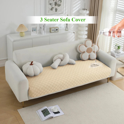 HOKiPO Polyester Plain 3 Seater Sofa Cover(Beige Pack of 1)