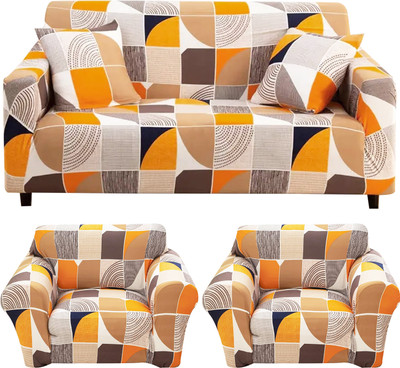 FurShine Polyester 3+1+1 Seater Sofa Abstract Cover(Pack of 3 Beige, White, Orange, Yellow)