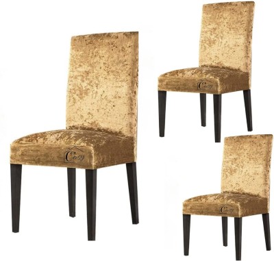 Cosycorner Velvet Plain Chair Cover(Gold Pack of 3)