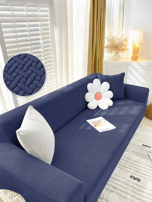 B BESTILO Polyester Checkered 4 Seater Sofa Cover(Navy Blue Pack of 1)