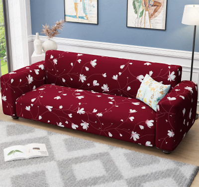 lukzer Polyester 3 Seater Sofa Floral, Abstract Cover(Pack of 1 Maroon Flower)