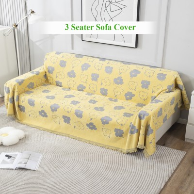 HOKiPO Chenille Floral 3 Seater Sofa Cover(Yellow Pack of 1)