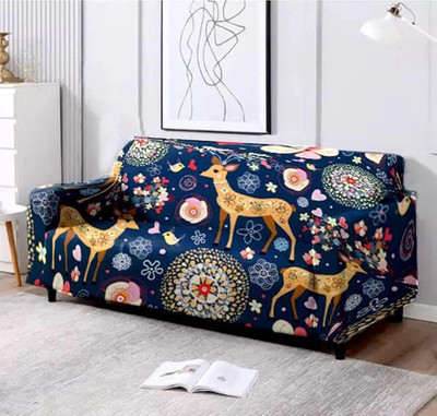 TURIYA Polyester 3 Seater Sofa Floral Cover(Pack of 1 Blue, Gold, Yellow)