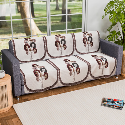 KUBER INDUSTRIES Velvet 3 Seater Sofa Floral Cover(Pack of 6 Yellow, Brown)