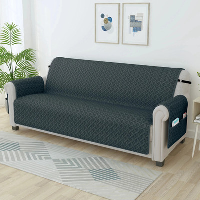 Story@home Synthetic Floral 4 Seater Sofa Cover(Grey Pack of 1)