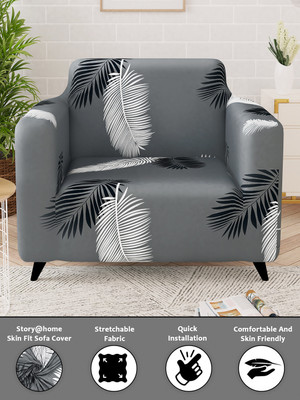 Story@home Polyester Plain 1 Seater Sofa Cover(Grey, White Pack of 1)