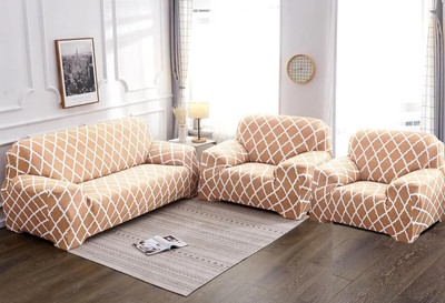 PRABHNOOR Polyester Abstract 3+1+1 Seater Sofa Cover(copper Pack of 3)