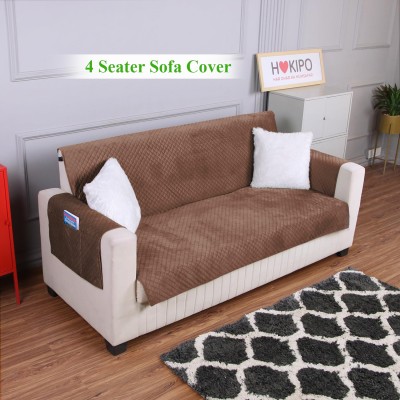 HOKiPO Velvet Plain Sofa Cover(Russet Brown Pack of 1)