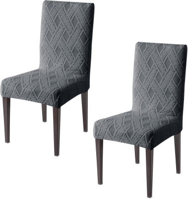 HOKiPO Jacquard Floral Chair Cover(Dark Grey Pack of 2)