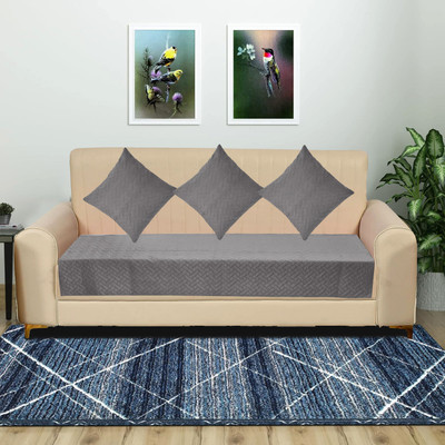 RRC Velvet Plain 3 Seater Sofa Cover(Grey Pack of 4)