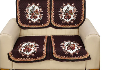 DEVANK Velvet Floral 2 Seater Sofa Cover(Maroon Pack of 1)