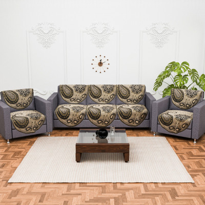 KUBER INDUSTRIES Velvet 3+2 Seater Sofa Floral Cover(Pack of 10 Brown)