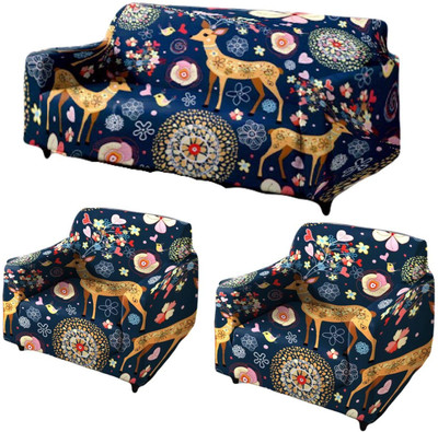 TURIYA Polyester, Polycotton Abstract 3+1+1 Seater Sofa Cover(Multicolor, Yellow, Blue Pack of 1)