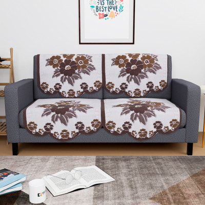 KUBER INDUSTRIES Cotton 2 Seater Sofa Floral Cover(Pack of 4 White, Brown)