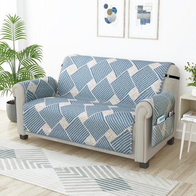 Story@home Synthetic Geometric 2 Seater Sofa Cover(Greyish Blue Pack of 1)