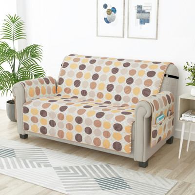Story@home Synthetic Geometric 2 Seater Sofa Cover(Beige & White Pack of 1)