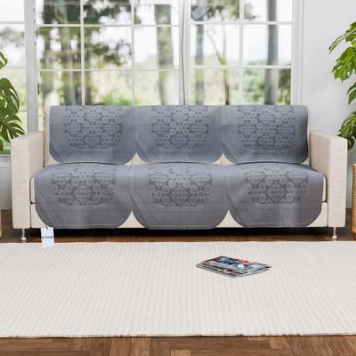 HOMESTIC Cotton 3 Seater Sofa Floral Cover(Pack of 6 Grey)