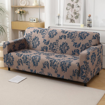 HOKiPO Polyester Damask 4 Seater Sofa Cover(Light Coffee Lotus Damask Pack of 1)