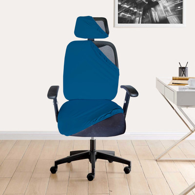 LAZI Polycotton 1 Seater Chair Plain Cover(Pack of 1 3 Piece Airforce Blue Office Chair Cover with Headrest Cover 200GSM Seat Covers)