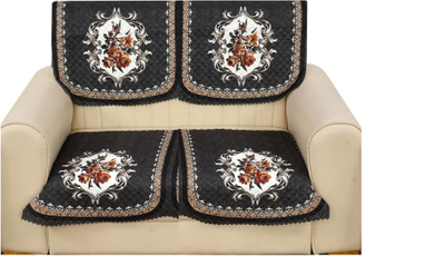 DEVANK Velvet Floral 2 Seater Sofa Cover(Grey Pack of 1)