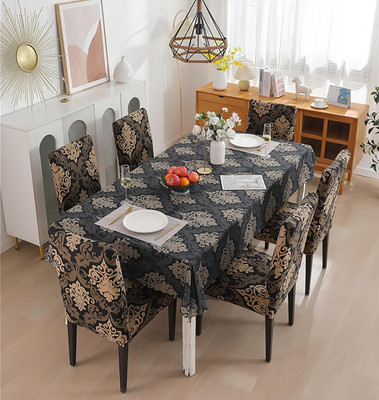 TURIYA Polyester, Polycotton 4 Seater Chair Abstract Cover(Pack of 5 Brown, Gold, Beige)