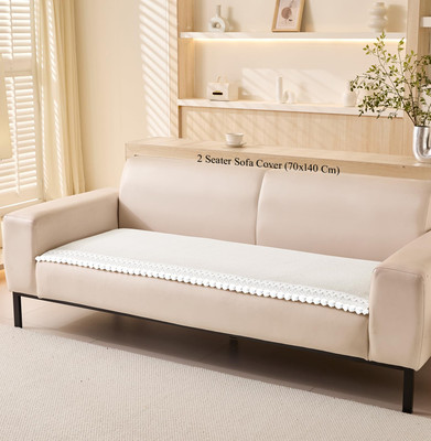 HOUSE OF QUIRK Chenille Embroidered 2 Seater Sofa Cover(Cream Pack of 1)