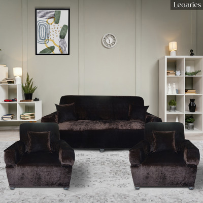 Leoaries Velvet 3+1+1 Seater Sofa Plain Cover(Pack of 3 Brown)